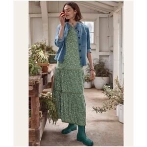 J. Jill Tiered Floral Print Green Grass Fern Ditsy Maxi Dress Size S Petite